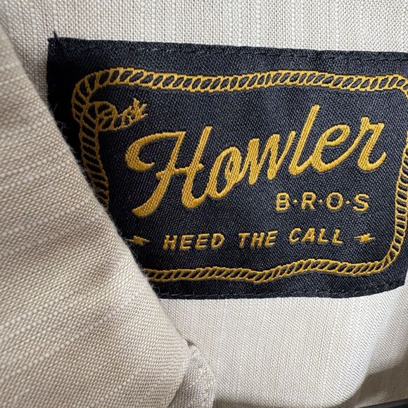 Howler Brothers Shirt Mens Medium Beige Gaucho Western Pearl Snap Saw Tooth Yoke - Picture 3 of 8